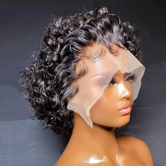 Transparent Lace Wig Pixie Cut Wig Short Curly Human Hair Wigs