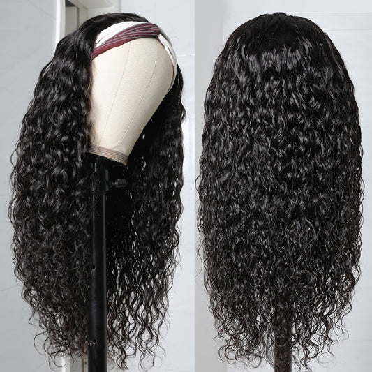 Water Wave Headband Wig Human Hair Glueless Full Machine Made Wigs