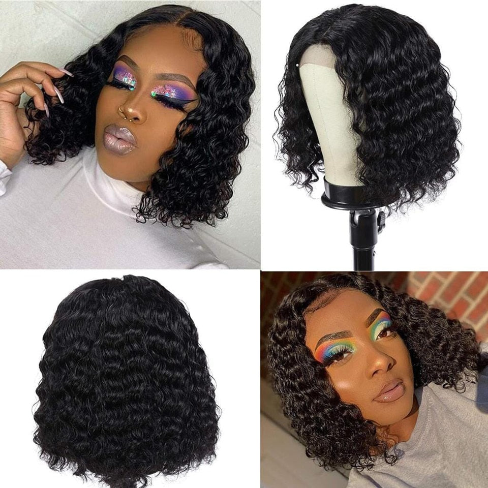 10pcs/Lot Short Bob Wig Deep Wave Frontal Wig Brazilian Hair Wigs 4x4 Lace Closure