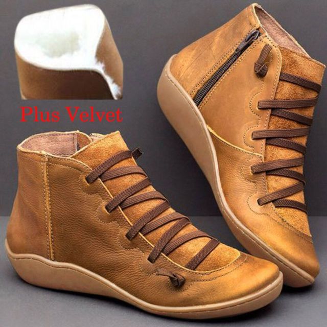 Leather Boots Flat Waterproof Shoes Winter Round Toe Ankle Boots