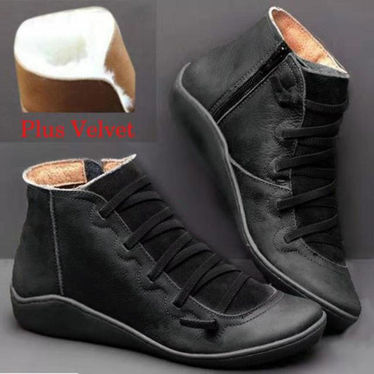 Leather Boots Flat Waterproof Shoes Winter Round Toe Ankle Boots