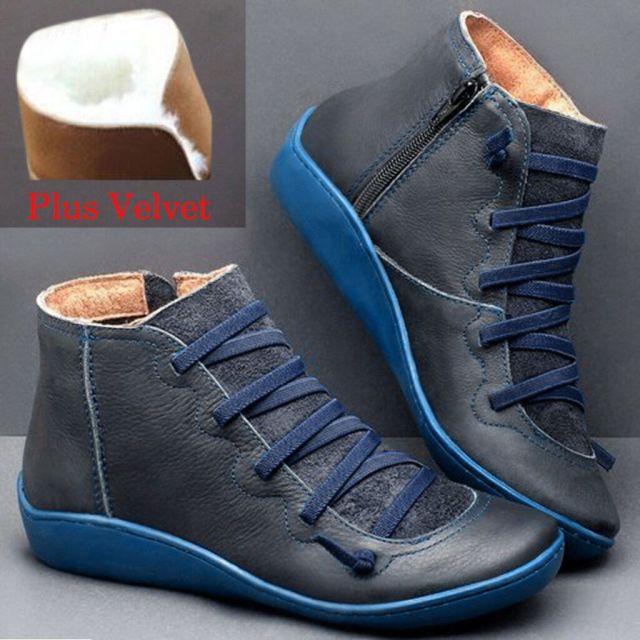 Leather Boots Flat Waterproof Shoes Winter Round Toe Ankle Boots