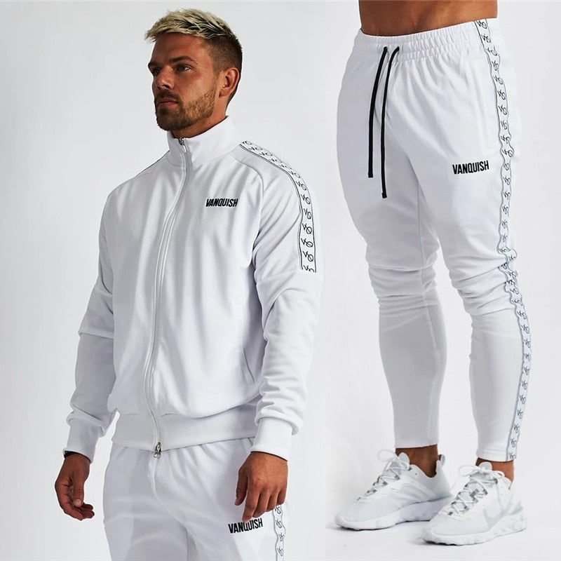 Streetwear Slim Men Trousers Embroidered Fitness Sports Suit