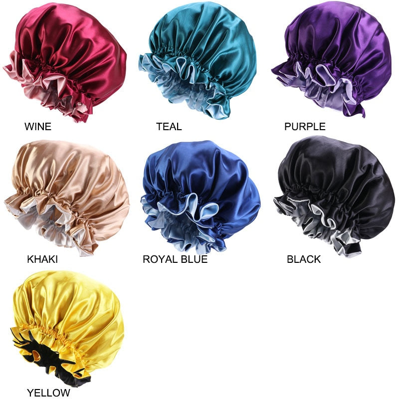 12 Pcs Wholesale Solid Women Satin Bonnet Stain Silky