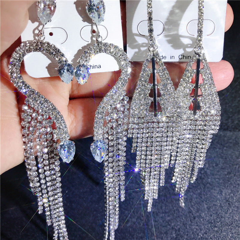 Wholesale 12 Pairs/Lots Bulk Crystal Zircon Long Tassel Earrings