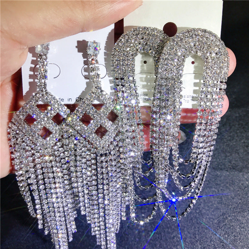 Wholesale 12 Pairs/Lots Bulk Crystal Zircon Long Tassel Earrings