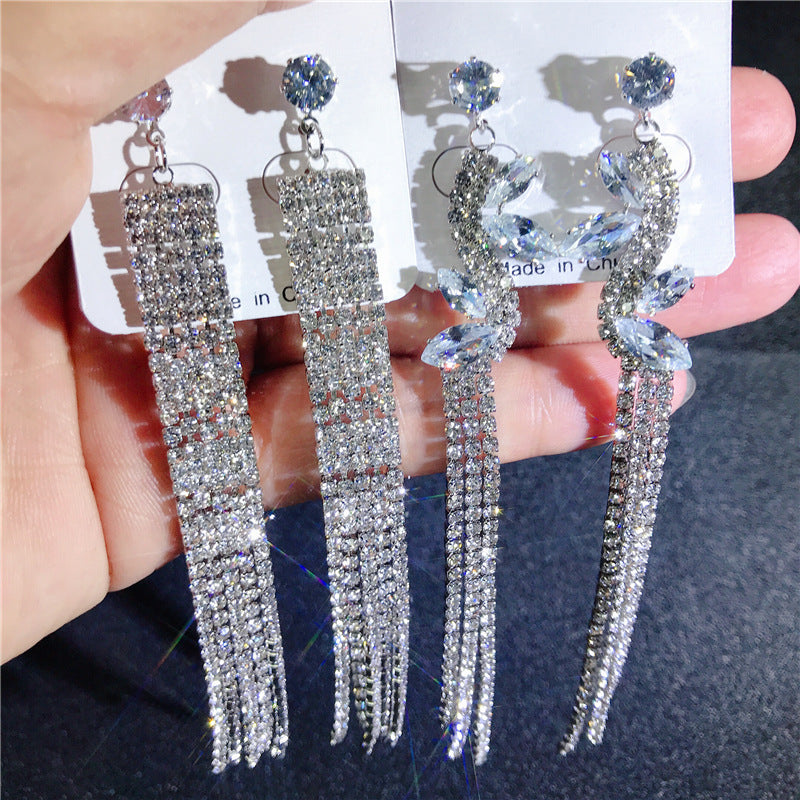 Wholesale 12 Pairs/Lots Bulk Crystal Zircon Long Tassel Earrings