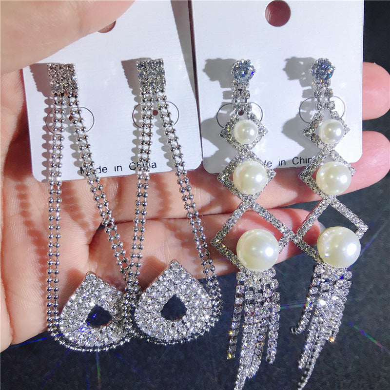 Wholesale 12 Pairs/Lots Bulk Crystal Zircon Long Tassel Earrings