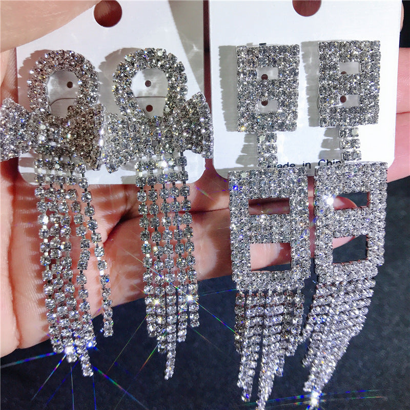 Wholesale 12 Pairs/Lots Bulk Crystal Zircon Long Tassel Earrings