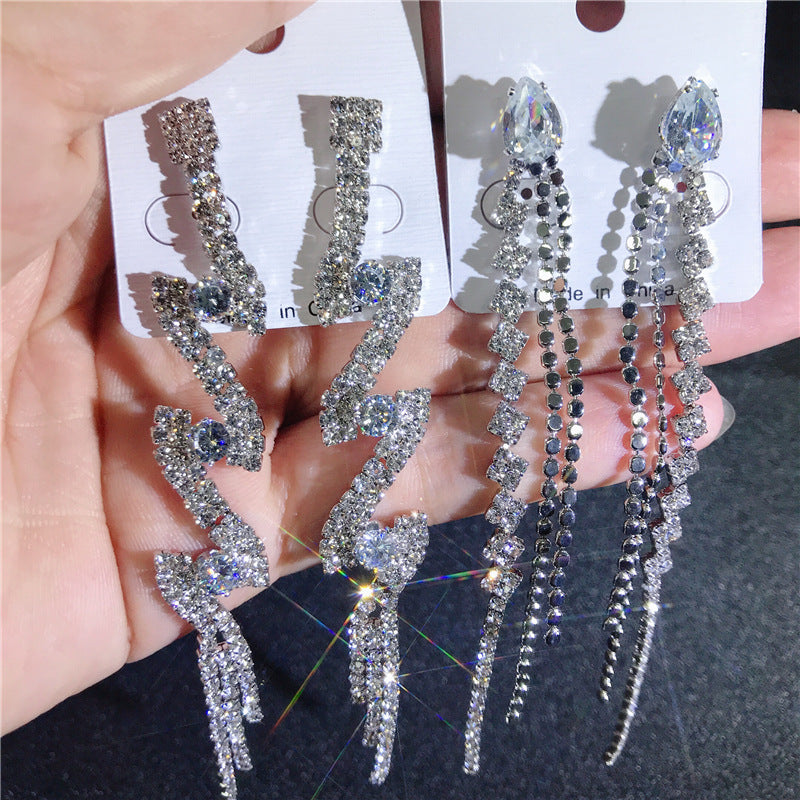 Wholesale 12 Pairs/Lots Bulk Crystal Zircon Long Tassel Earrings