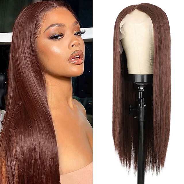 Lace Front Synthetic Wig Long Straight Copper Red T-part Lace Wig