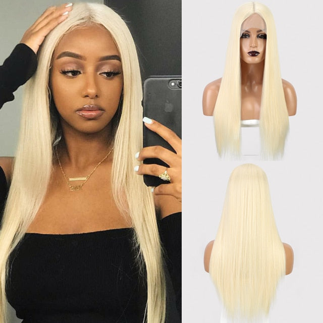 Lace Front Synthetic Wig Long Straight Copper Red T-part Lace Wig