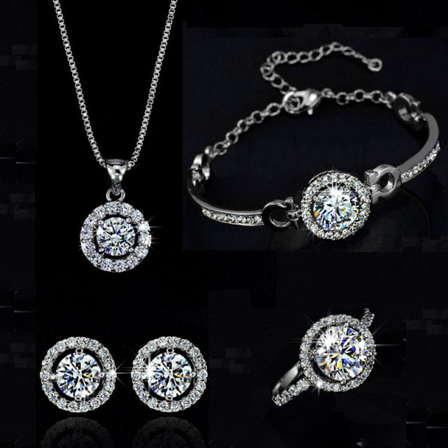 Women Wedding Necklace Earring bracelets Ring Jewelry Set