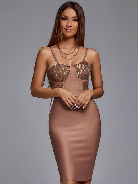 Sexy Sleeveless Sequins Midi Hot Evening Runway Party Outfits Dress