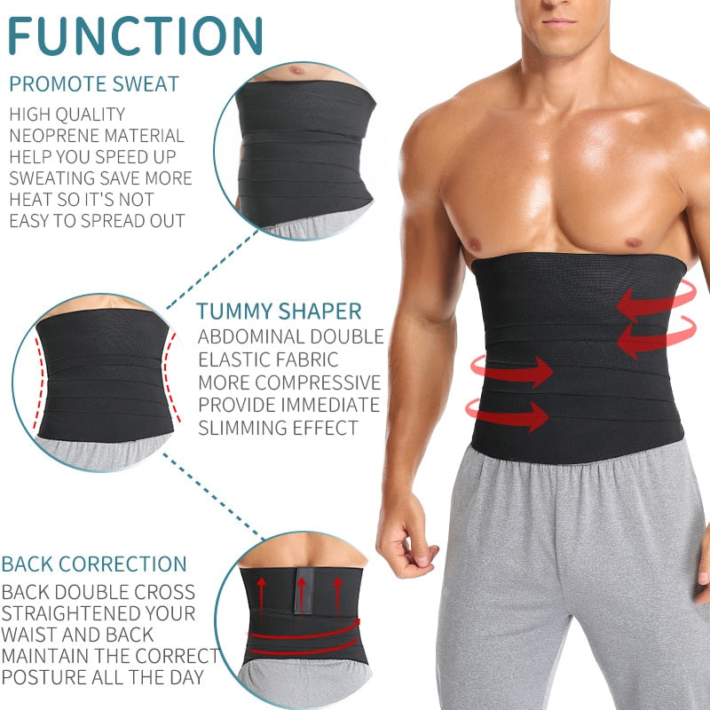 Mens WaistTrainer Wrap Slimming Belt Body Shaper Waist Trimmer Corset Belly Shapewear