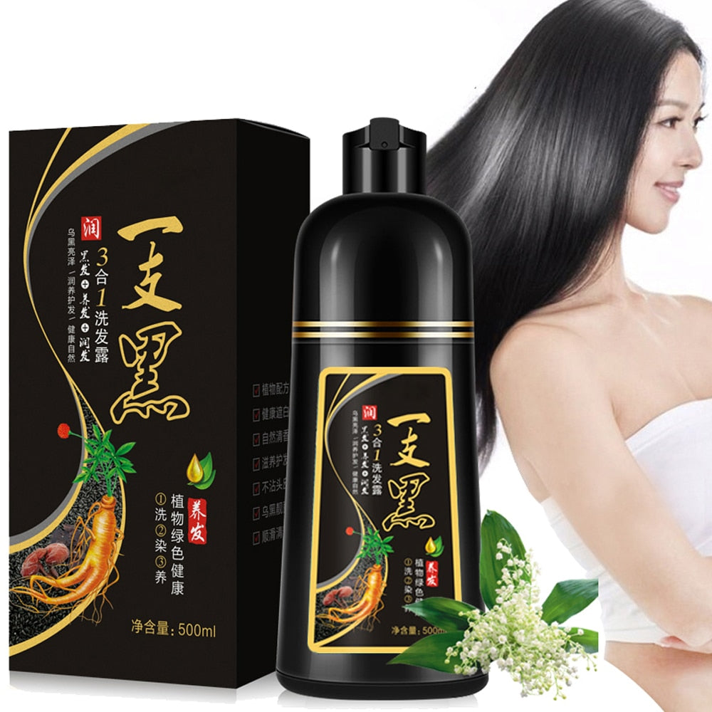 500ml Permanent Black Hair Shampoo Organic Natural Fast Hair Dye Plant Essence Black Hair Color Dye Shampoo