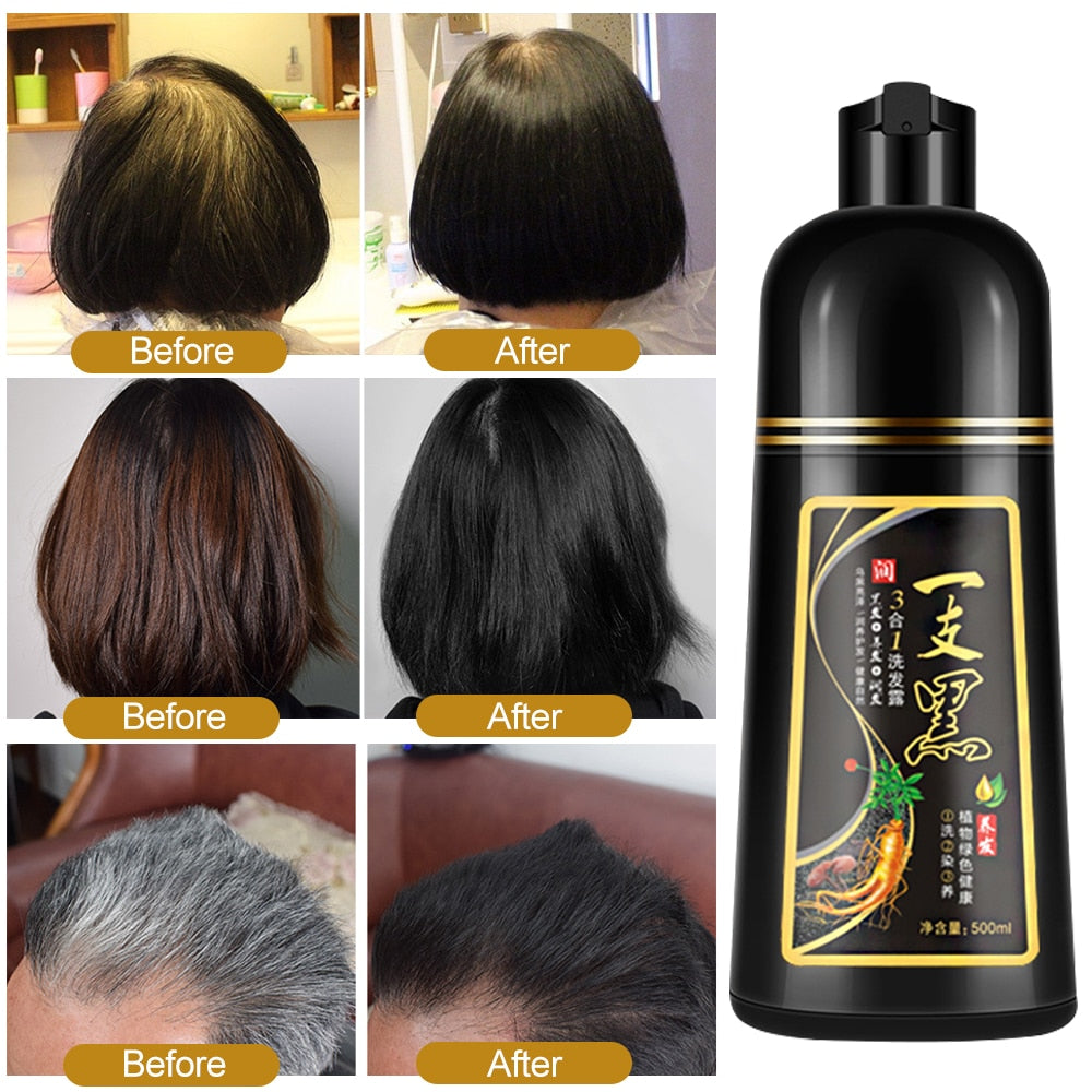 500ml Permanent Black Hair Shampoo Organic Natural Fast Hair Dye Plant Essence Black Hair Color Dye Shampoo