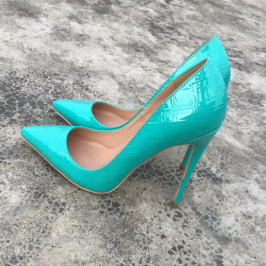 Mint Green Crocodile Effect Women Sexy Pointy Toe High Heel Shoes