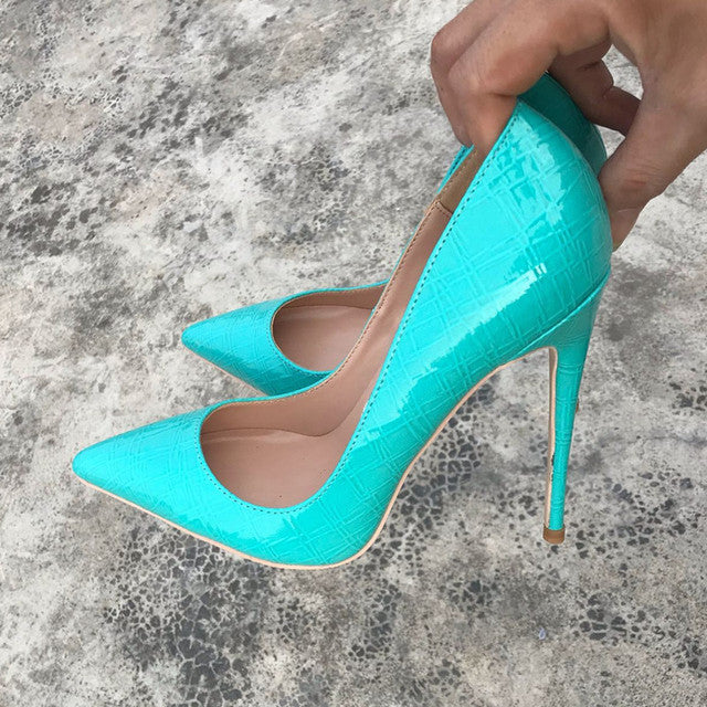 Mint Green Crocodile Effect Women Sexy Pointy Toe High Heel Shoes