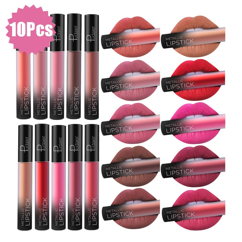 10Pcs Waterproof Matte Liquid Lipstick