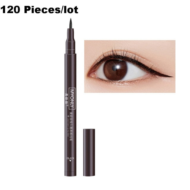 120Pcs/lot Black Eyeliner Eyebrow Pencil Waterproof Liquid Eye Liner Brow Pen Makeup Set