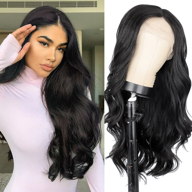 Body Wave T-part Lace Front Wig Highlight Brown Synthetic Lace Wig