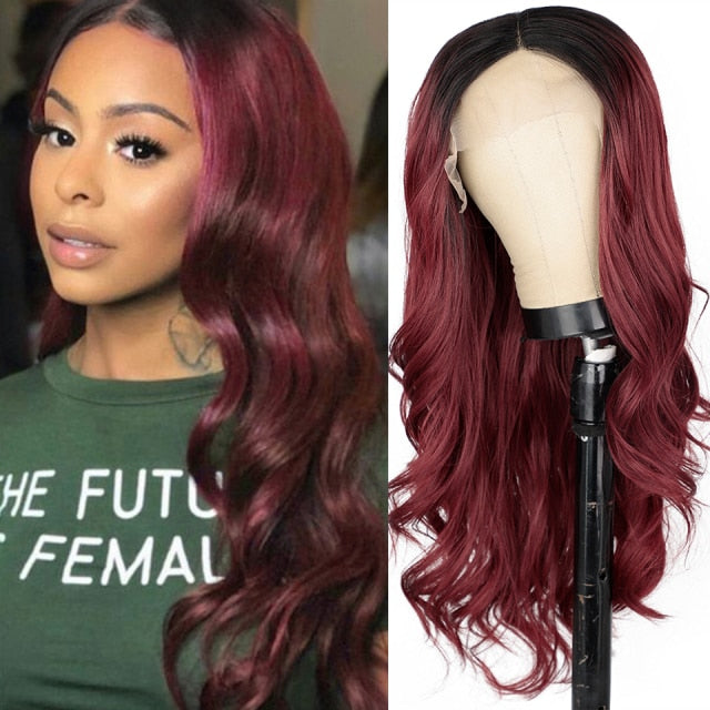 Body Wave T-part Lace Front Wig Highlight Brown Synthetic Lace Wig