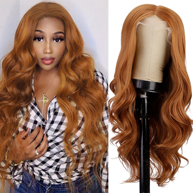 Body Wave T-part Lace Front Wig Highlight Brown Synthetic Lace Wig