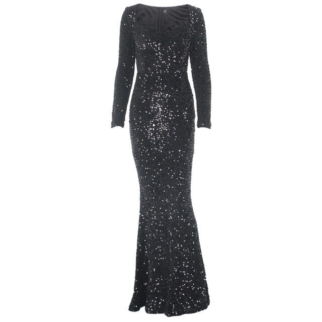 Long Sleeve Sequin Maxi Dress