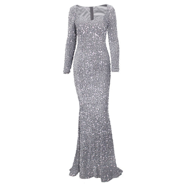 Long Sleeve Sequin Maxi Dress