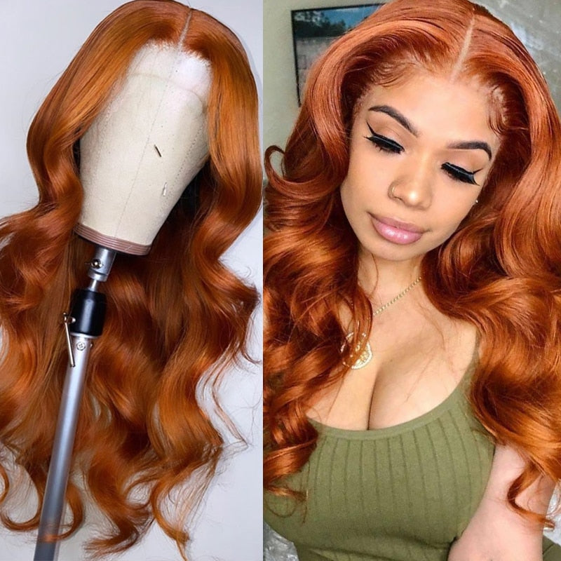 Orange Ginger Lace Front Human Hair Wigs Wavy HD Lace Frontal Wig