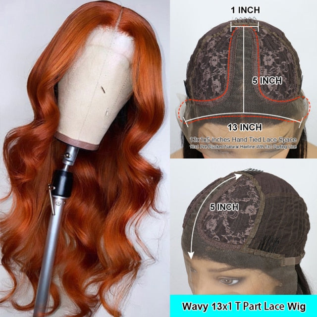 Orange Ginger Lace Front Human Hair Wigs Wavy HD Lace Frontal Wig