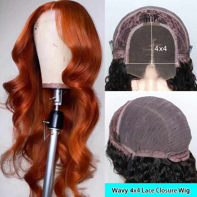 Orange Ginger Lace Front Human Hair Wigs Wavy HD Lace Frontal Wig