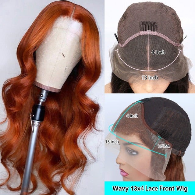 Orange Ginger Lace Front Human Hair Wigs Wavy HD Lace Frontal Wig