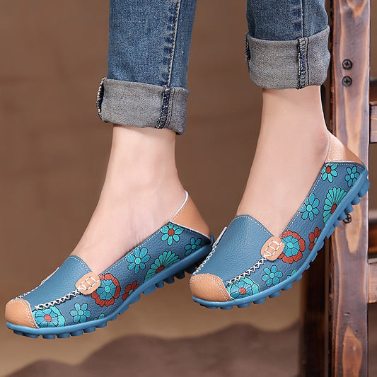 Cow Muscle Ballet Summer Flower Print Women Genuine Leather Shoes