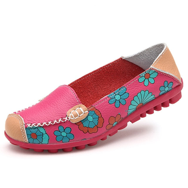 Cow Muscle Ballet Summer Flower Print Women Genuine Leather Shoes