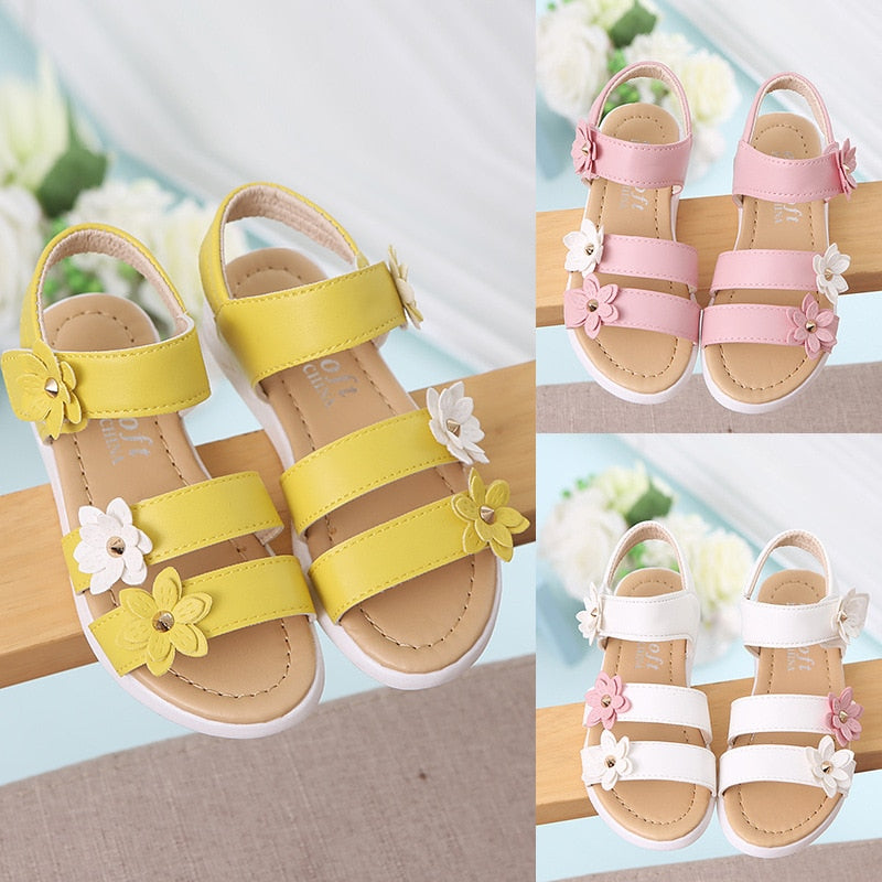 2020 Girls Sandals Gladiator Flowers Sweet Soft Children Shoes Kids