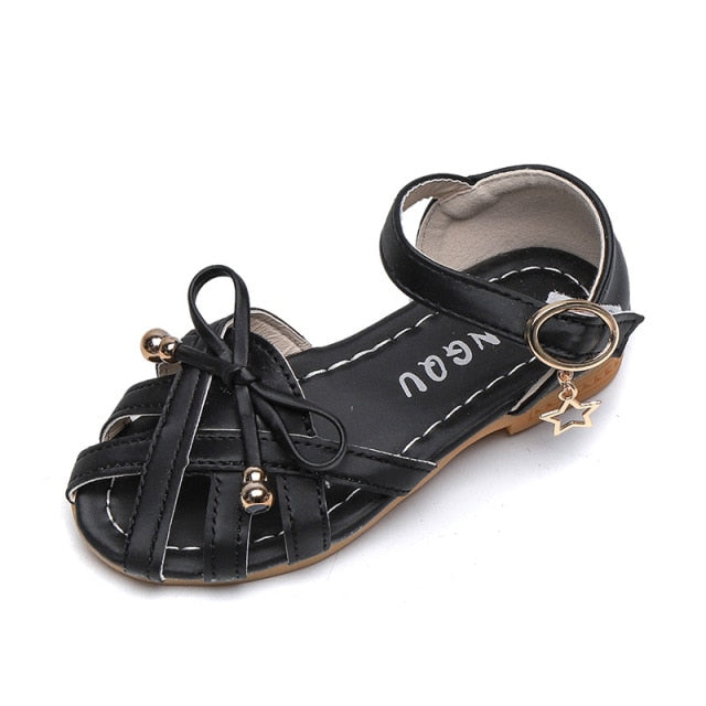 Princess Soft Leather Sandals With Bowtie Bow