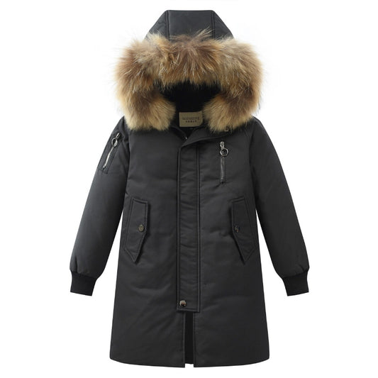 Long Big Fur Collar Down Jackets Children Winter Outdoor Hooded Windproof Warm Down Coats