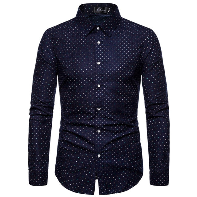 Men Long Sleeve Vintage Flower Print Dress Shirts