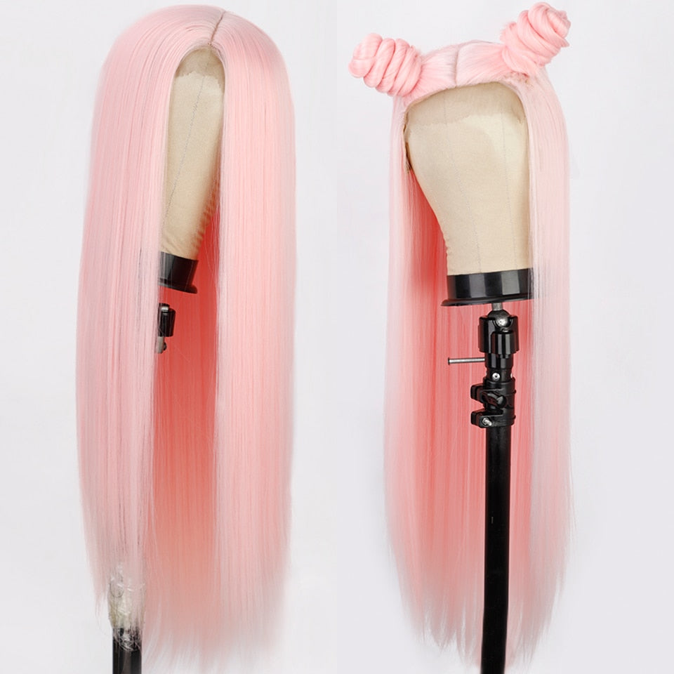 Long Straight Synthetic Wigs Pink