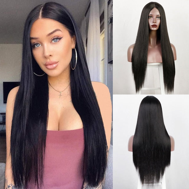 Long Straight Synthetic Wigs Pink