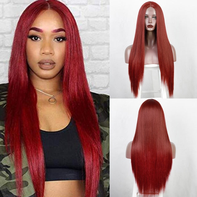 Long Straight Synthetic Wigs Pink