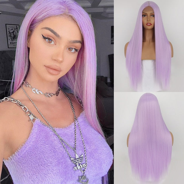 Long Straight Synthetic Wigs Pink