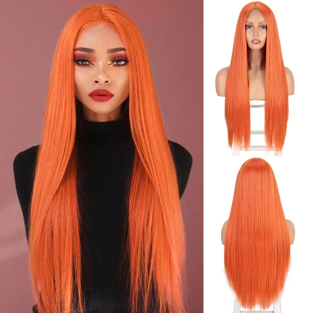 Long Straight Synthetic Wigs Pink