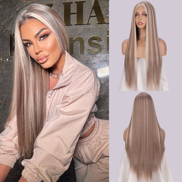 Long Straight Synthetic Wigs Pink