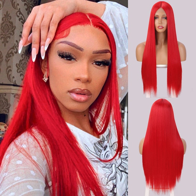 Long Straight Synthetic Wigs Pink