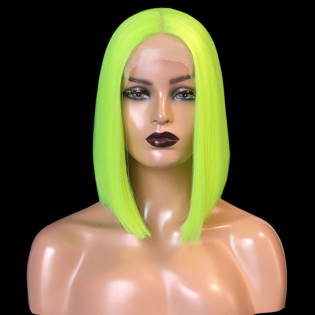 Lace Front Synthetic Wigs Honey Blonde Highlight Bob Wig Middle Part Black Red Hairs