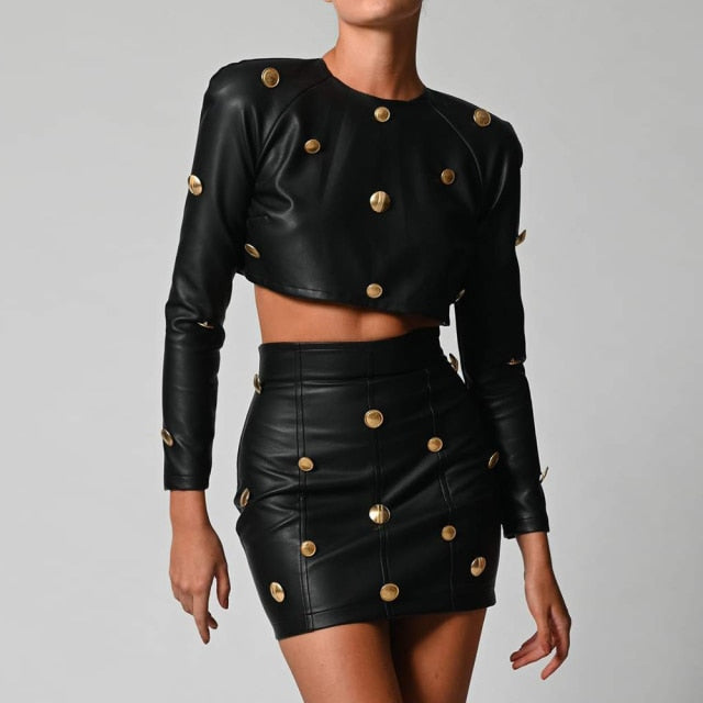 Two Pieces Sets Sexy Long Sleeve Tops & amp Mini Skirt