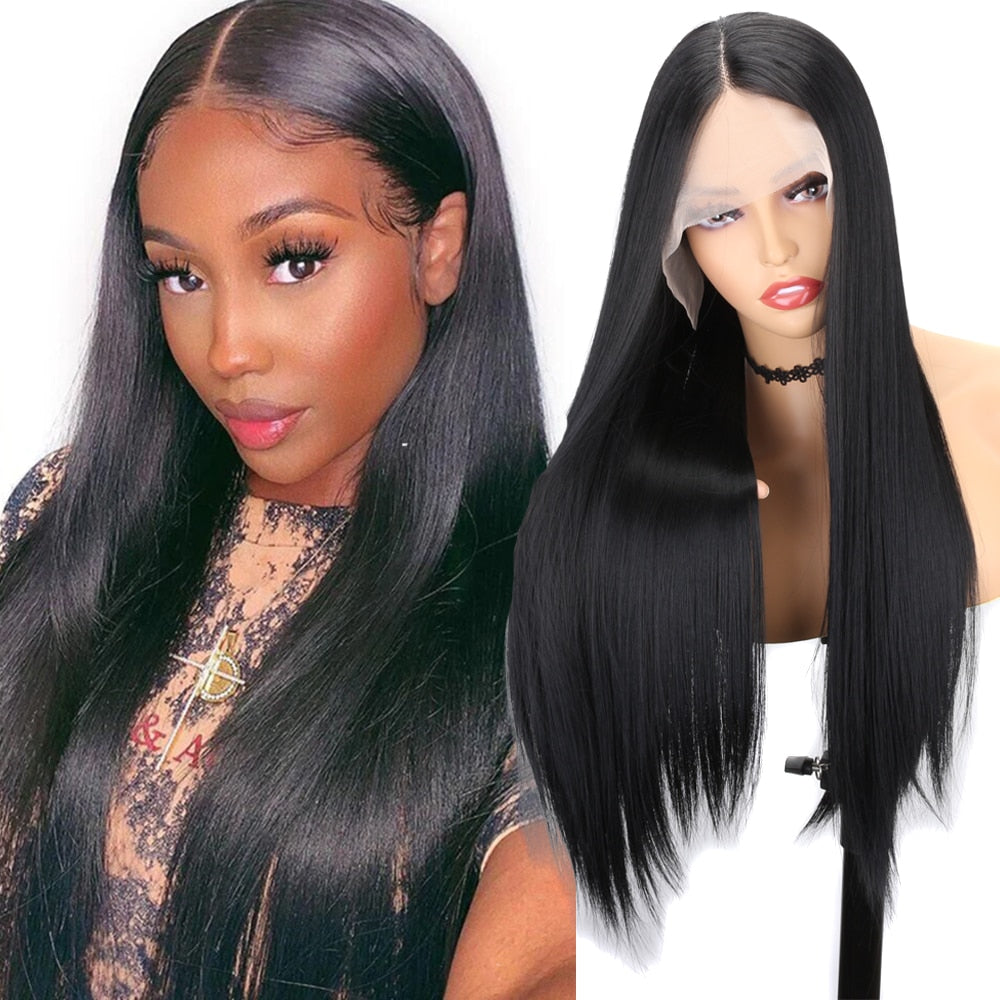 Synthetic Long Straight Lace Front Wig Middle Part Wig